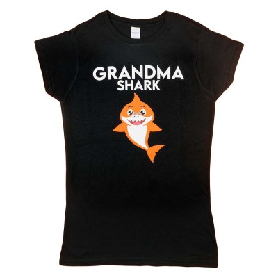 Rövid ujjú női póló cápás mintával Grandma shark felirattal