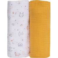 Bubaba muslin pelenka 70x70 cm (2 db)- Yellow